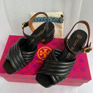TORY BURCH Kira Quilted 55mm Heeled Sandals Black Sz 6.5 NEW